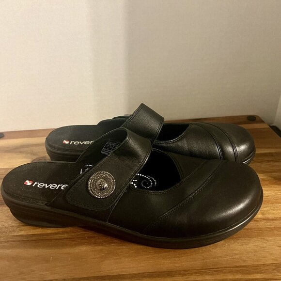 Revere Shoes - Revere Brussels Womens Clogs Sandals Black Mary Jane Casual Black Sz 8 Leather